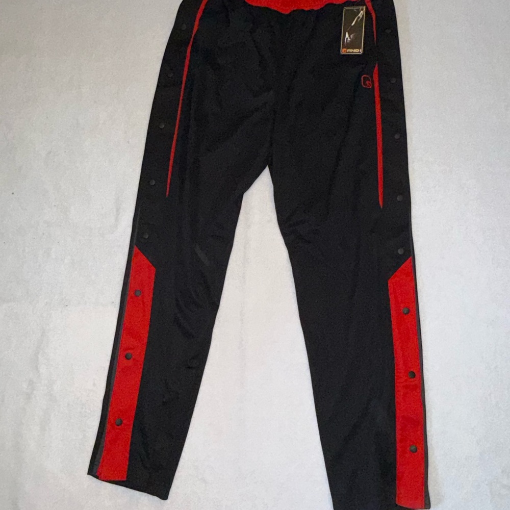 And1 Men's Black Track Pants with Red Stripe Accents size large